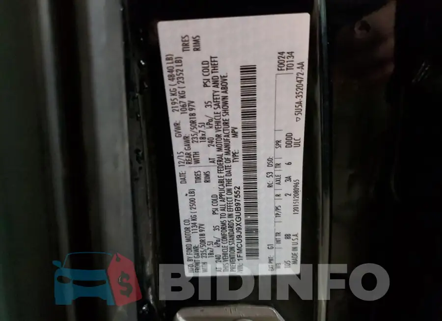 1FMCU9J9XGUB97552 Photo# 13