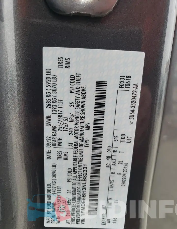 1FMDE5BH3NLB82331 Photo# 14