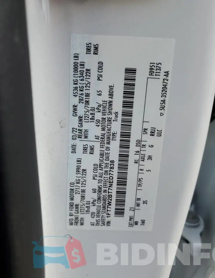 1FT7W2BT7NED77838 Photo# 12