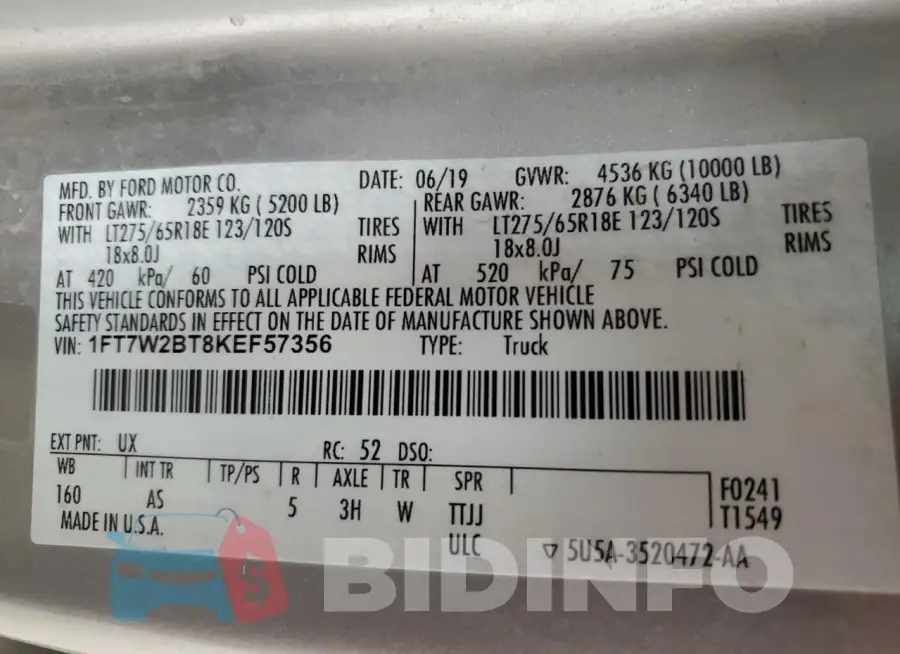 1FT7W2BT8KEF57356 Photo# 12