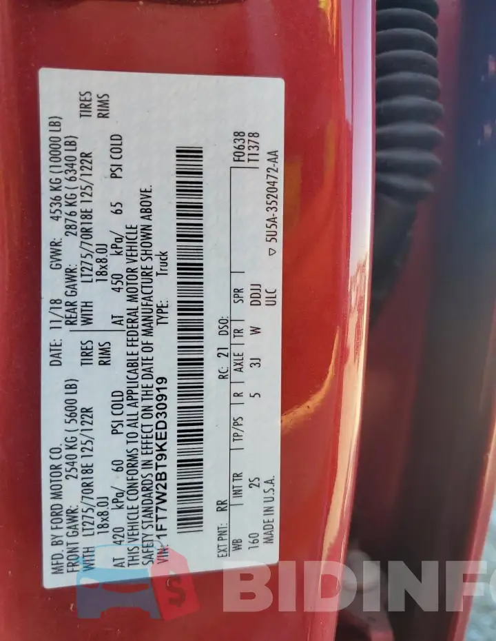 1FT7W2BT9KED30919 Photo# 13