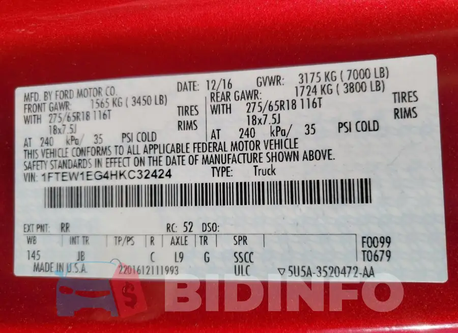 1FTEW1EG4HKC32424 Photo# 13