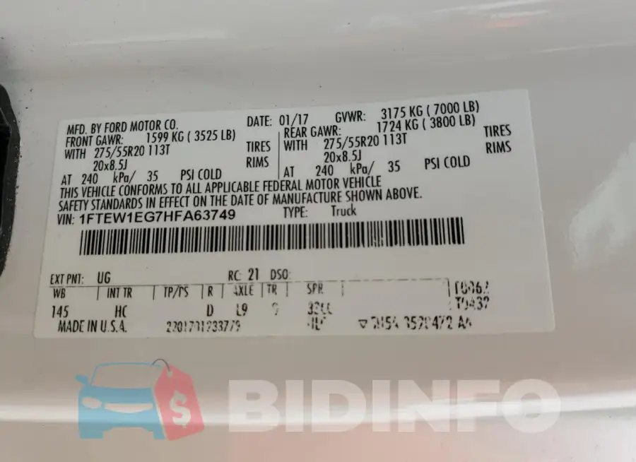 1FTEW1EG7HFA63749 Photo# 13