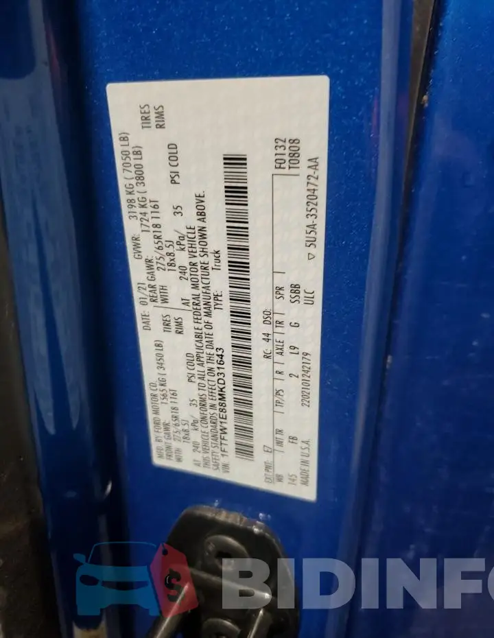 1FTFW1E88MKD31643 Photo# 13