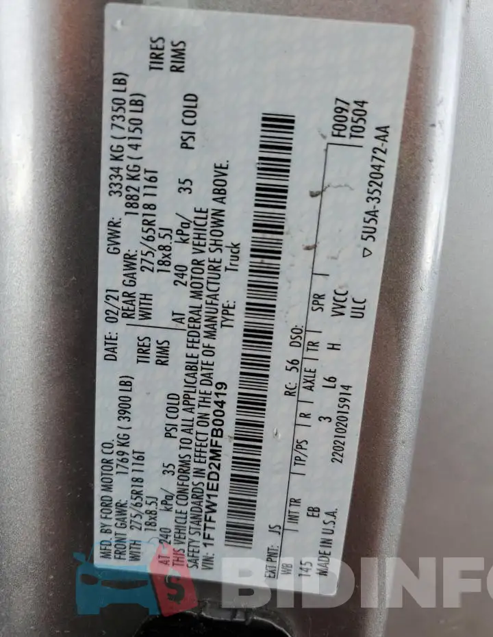 1FTFW1ED2MFB00419 Photo# 12