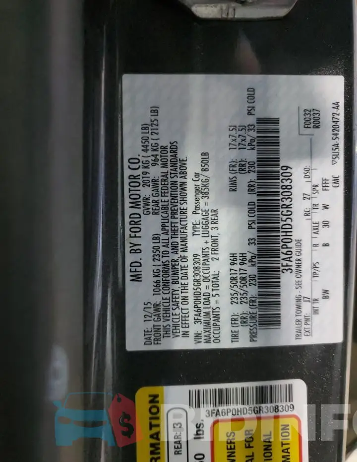 3FA6P0HD5GR308309 Photo# 12