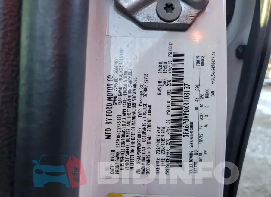 3FA6P0VP0KR108137 Photo# 12