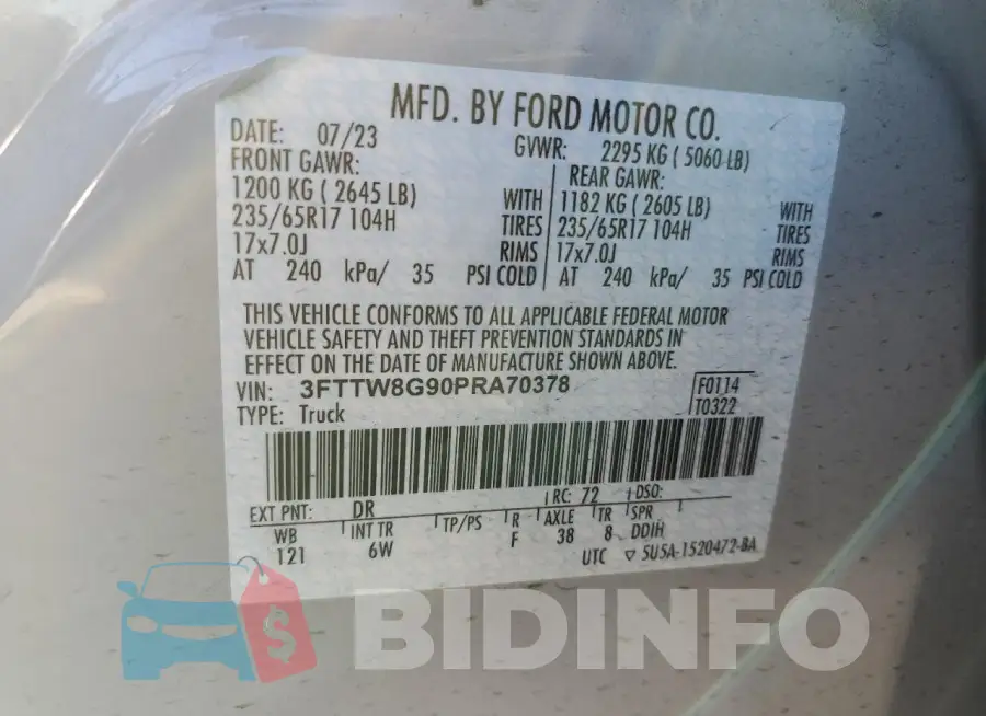 3FTTW8G90PRA70378 Photo# 12