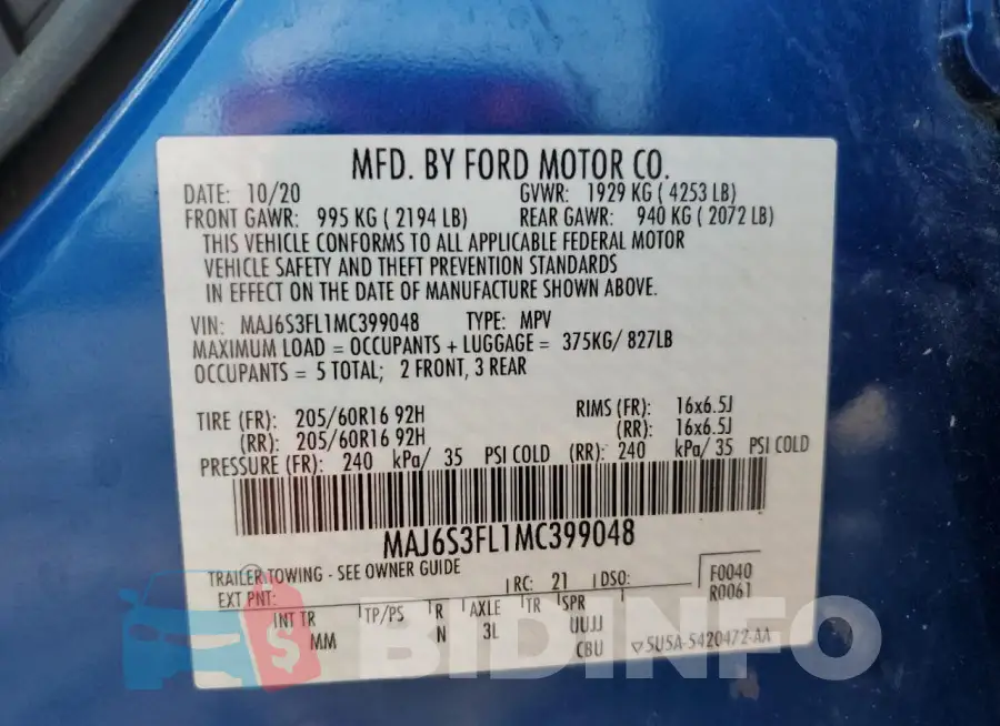 MAJ6S3FL1MC399048 Photo# 13