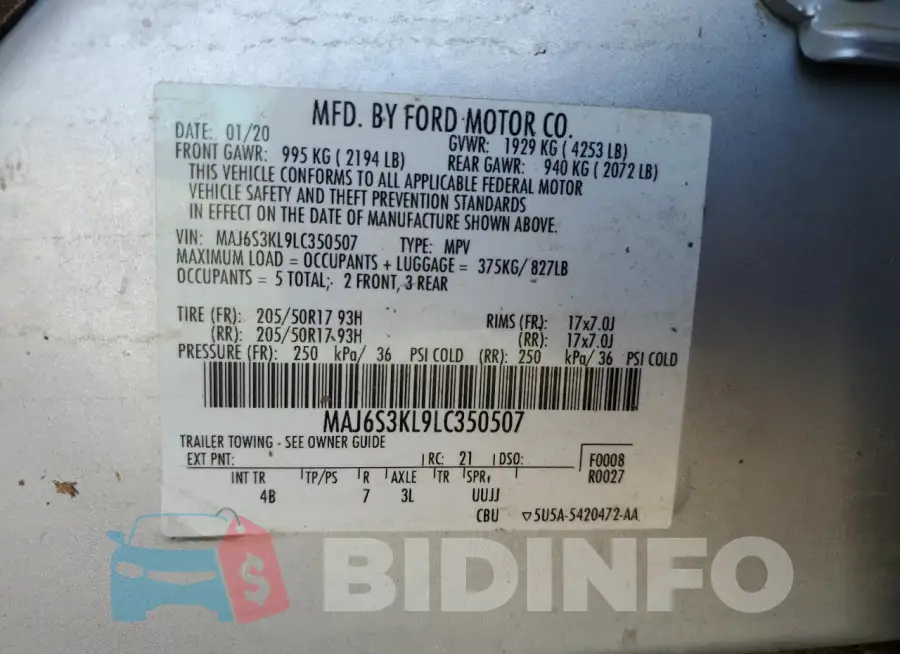 MAJ6S3KL9LC350507 Photo# 14