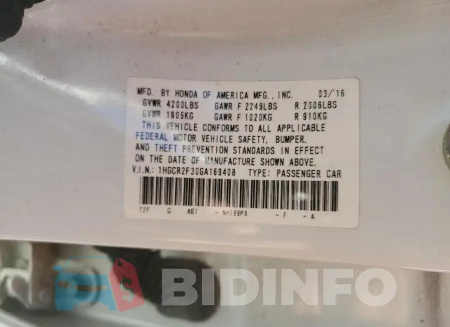 1HGCR2F30GA169408 Photo# 12