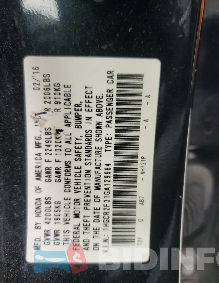 1HGCR2F31GA129984 Photo# 12