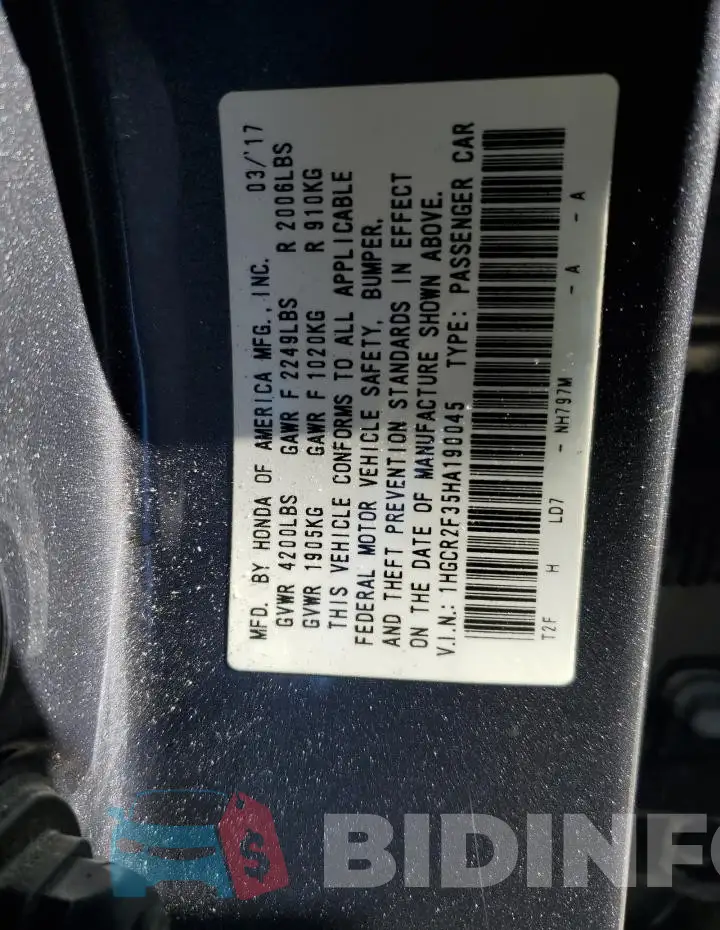 1HGCR2F35HA190045 Photo# 12