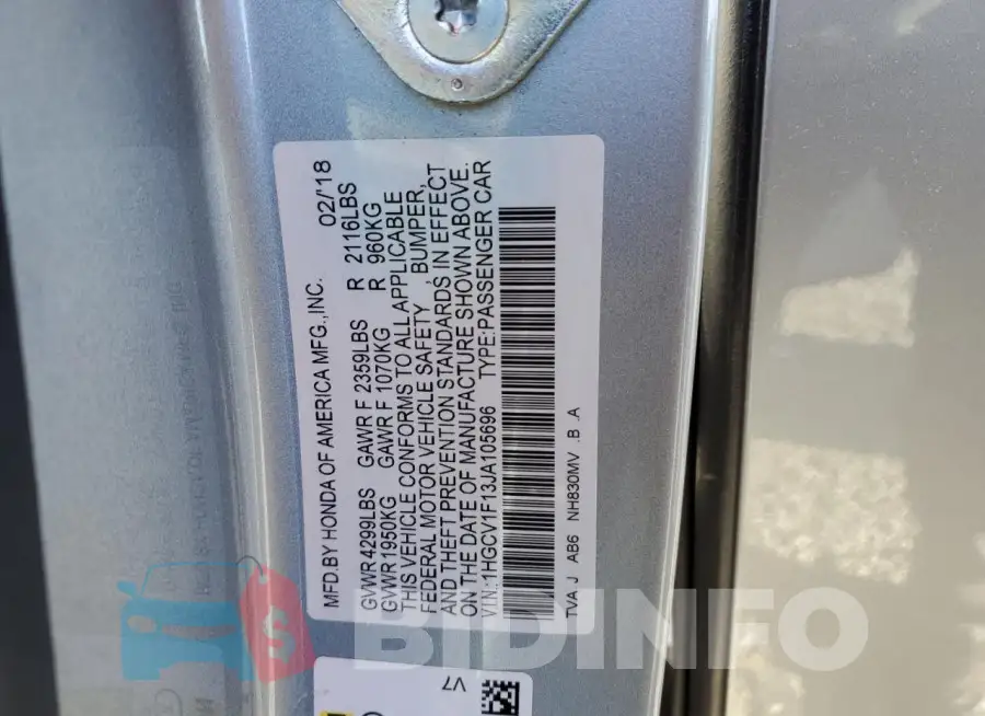 1HGCV1F13JA105696 Photo# 12