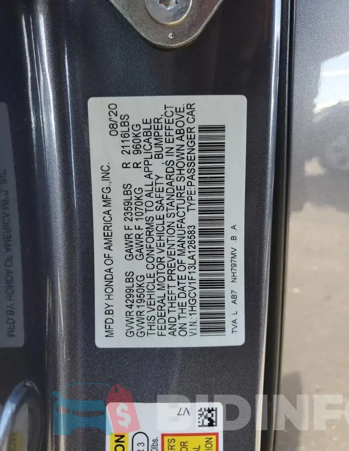 1HGCV1F13LA126583 Photo# 12