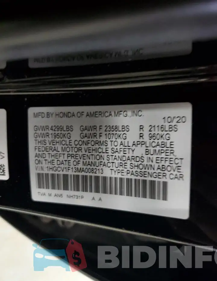 1HGCV1F13MA008213 Photo# 12
