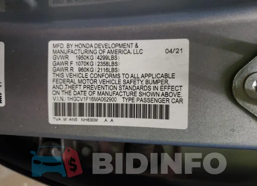 1HGCV1F16MA062900 Photo# 12