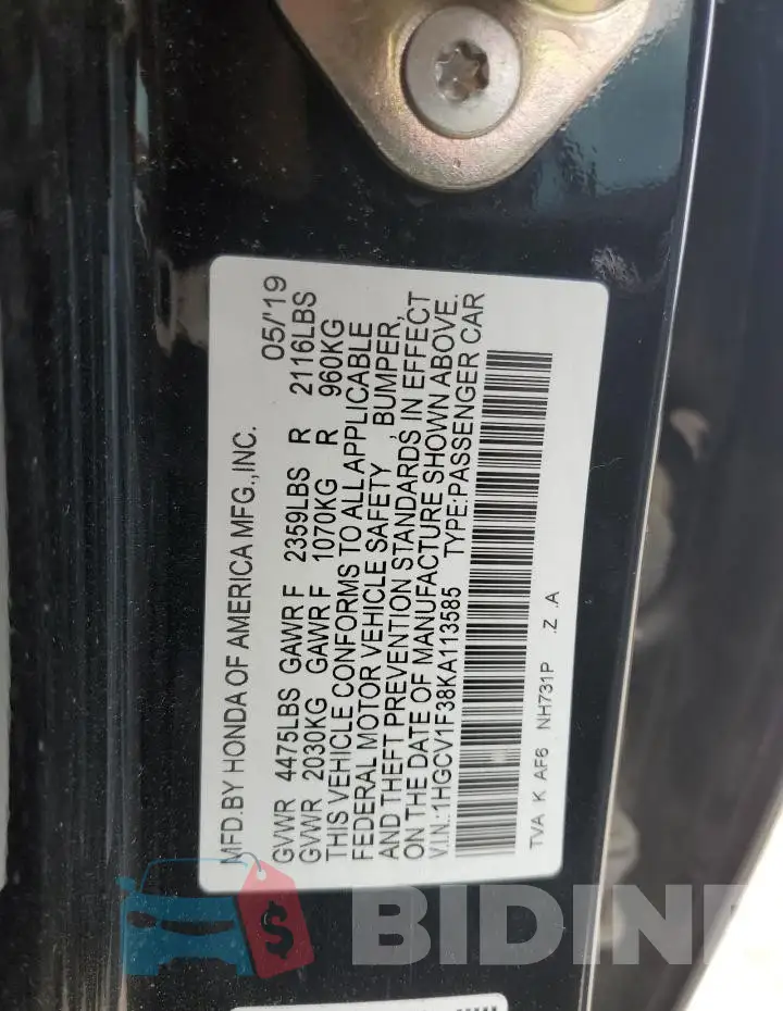 1HGCV1F38KA113585 Photo# 12