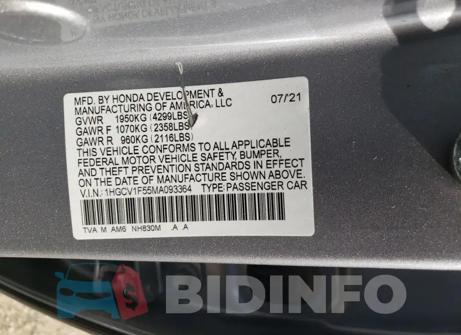 1HGCV1F55MA093364 Photo# 13