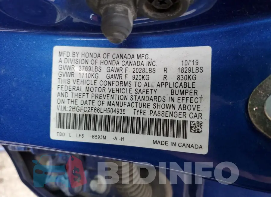 2HGFC2F66LH504935 Photo# 12