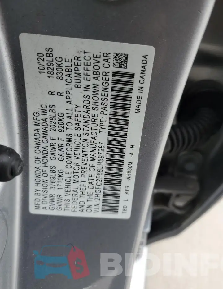 2HGFC2F66LH597987 Photo# 12