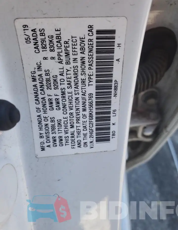 2HGFC2F68KH566769 Photo# 12
