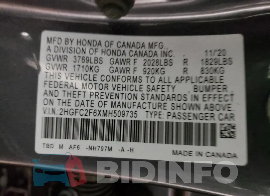 2HGFC2F6XMH509735 Photo# 13