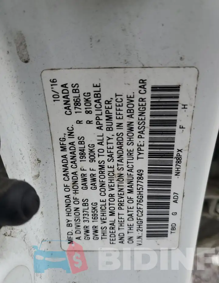 2HGFC2F76GH577849 Photo# 12