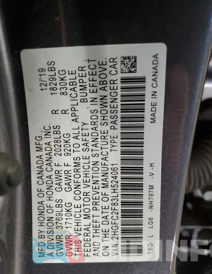 2HGFC2F83LH524061 Photo# 12