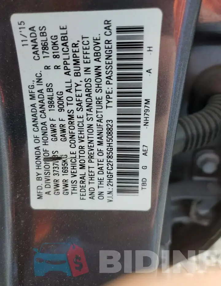 2HGFC2F85GH508823 Photo# 12