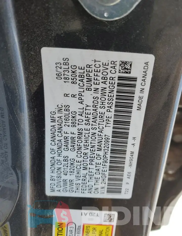 2HGFE1F90PH320997 Photo# 12