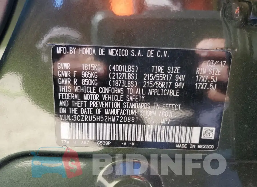 3CZRU5H52HM720881 Photo# 14