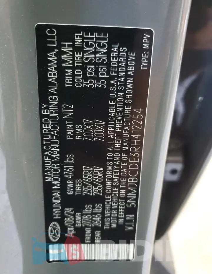 5NMJBCDE3RH412254 Photo# 13