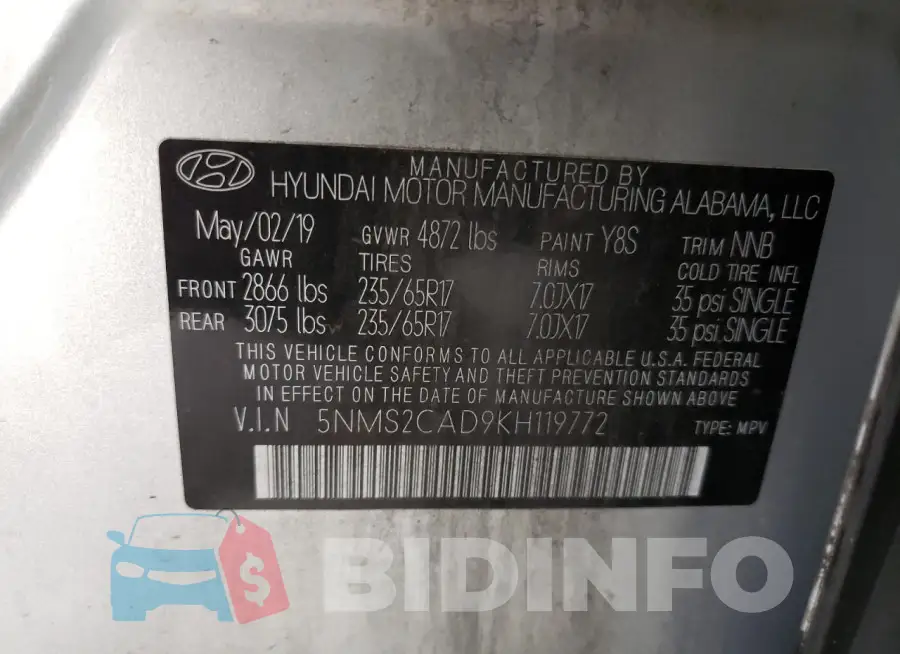 5NMS2CAD9KH119772 Photo# 13