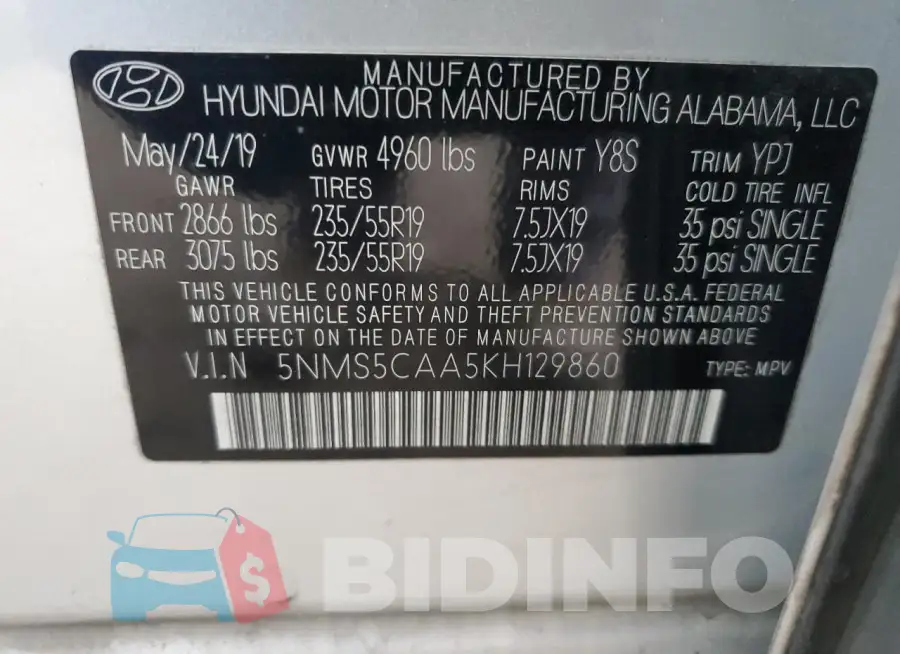5NMS5CAA5KH129860 Photo# 13