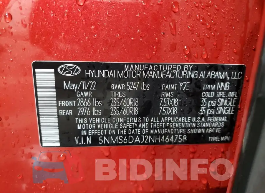 5NMS6DAJ2NH464758 Photo# 14