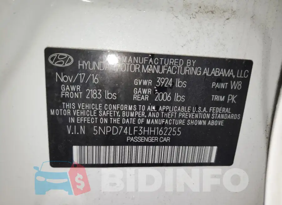 5NPD74LF3HH162255 Photo# 12