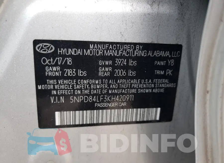 5NPD84LF3KH420911 Photo# 12
