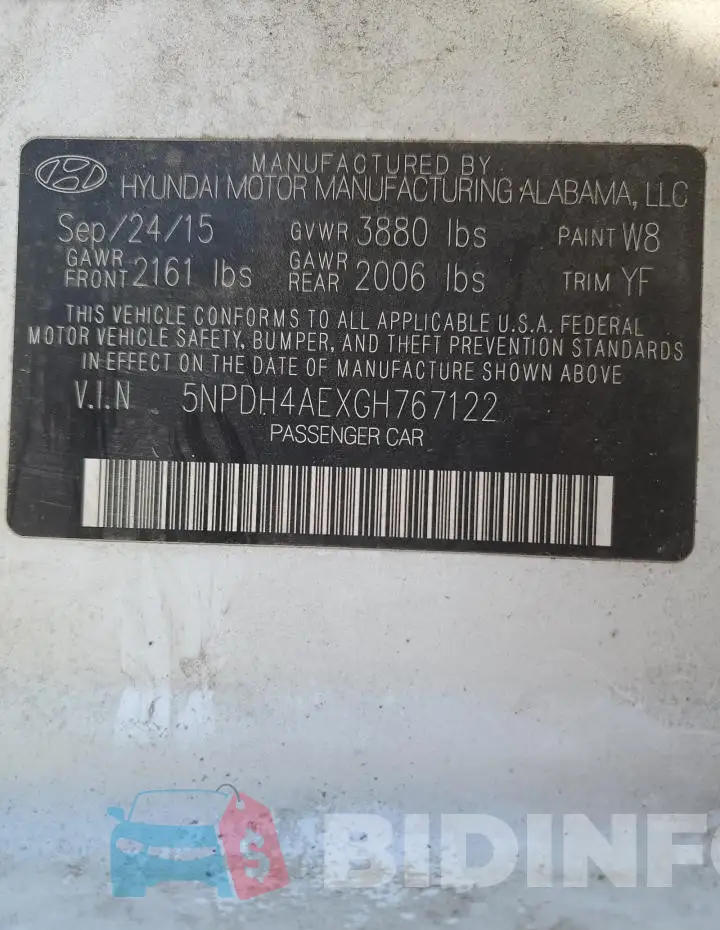 5NPDH4AEXGH767122 Photo# 13