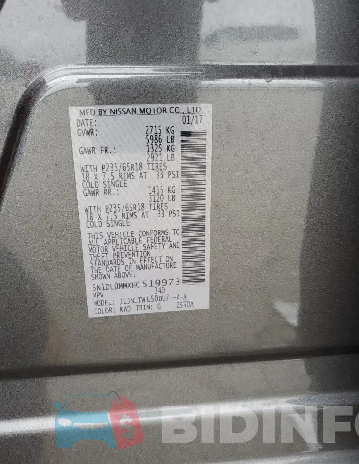 5N1DL0MMXHC519973 Photo# 13