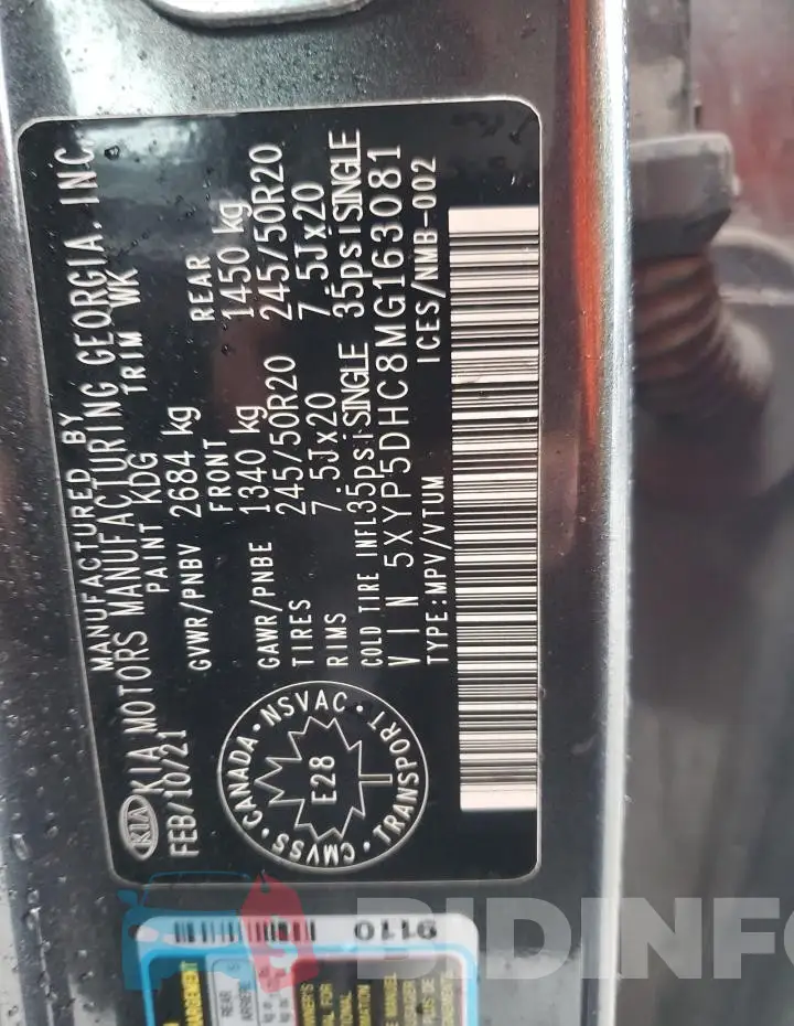 5XYP5DHC8MG163081 Photo# 13