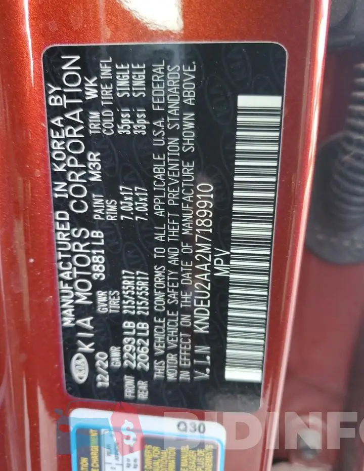 KNDEU2AA2M7189910 Photo# 13