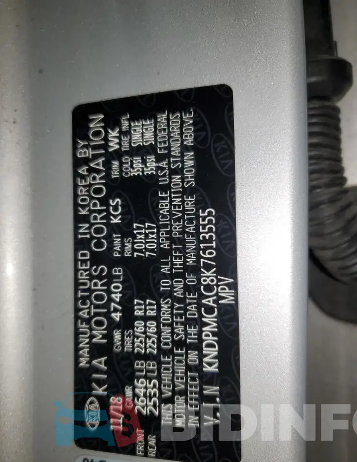 KNDPMCAC8K7613555 Photo# 13