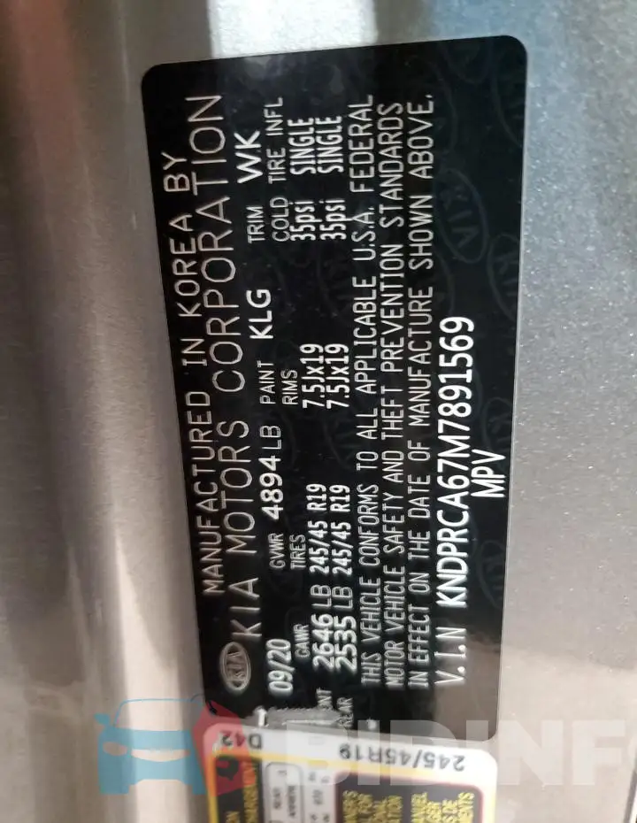 KNDPRCA67M7891569 Photo# 13