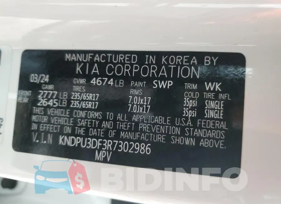KNDPU3DF3R7302986 Photo# 13