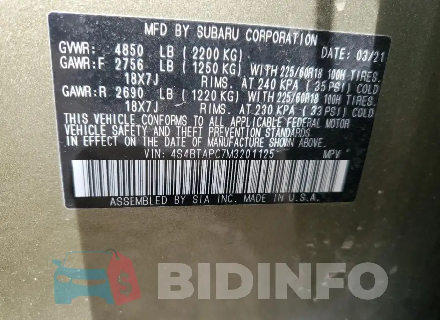 4S4BTAPC7M3201125 Photo# 13