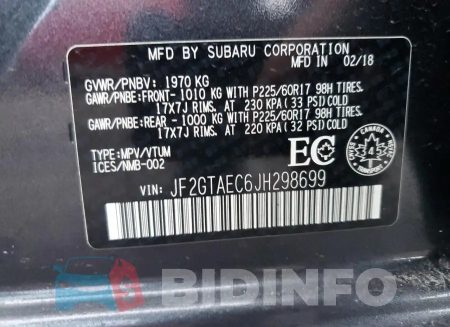 JF2GTAEC6JH298699 Photo# 13