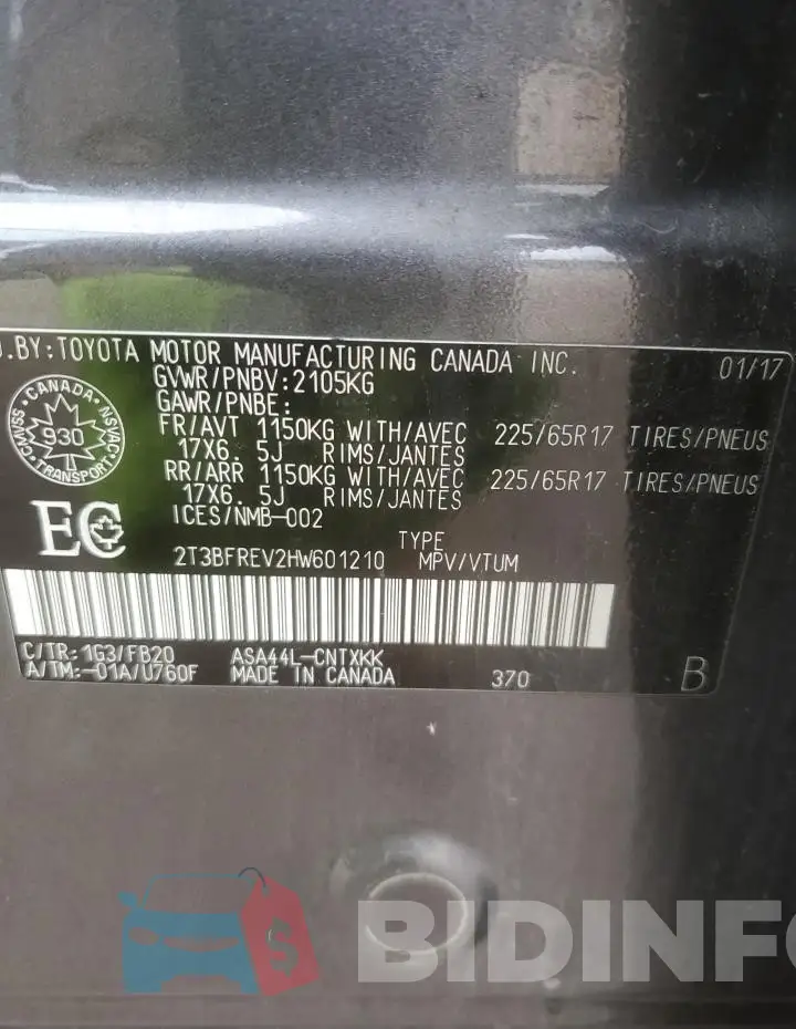 2T3BFREV2HW601210 Photo# 13