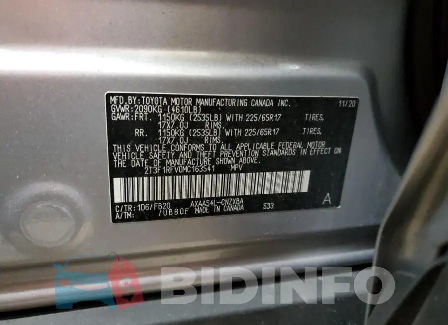 2T3F1RFV0MC163541 Photo# 14