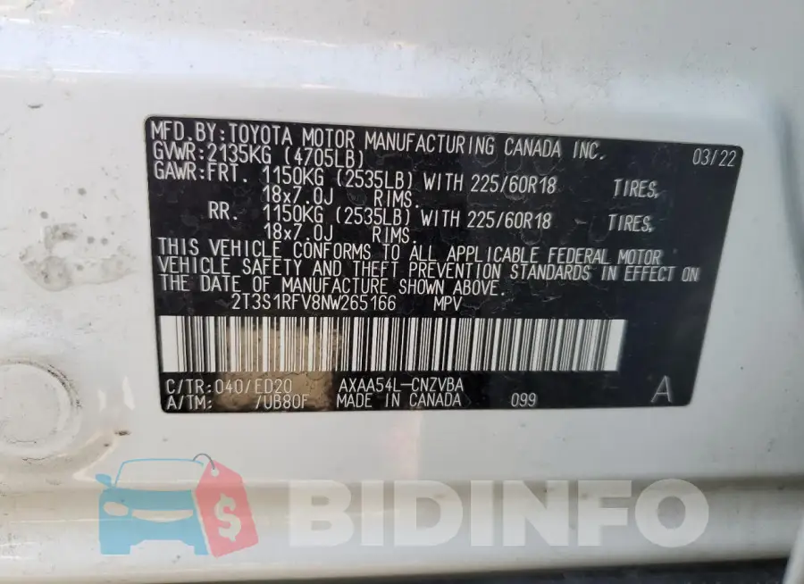 2T3S1RFV8NW265166 Photo# 13